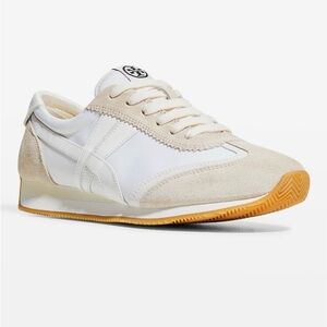 Tory Burch White and Cream Hank Suede Sneakers